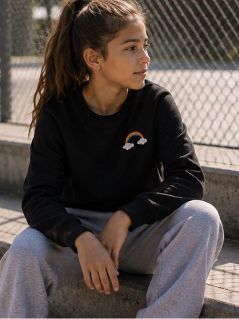 H&M Black Rainbow Embroidered Sweatshirt